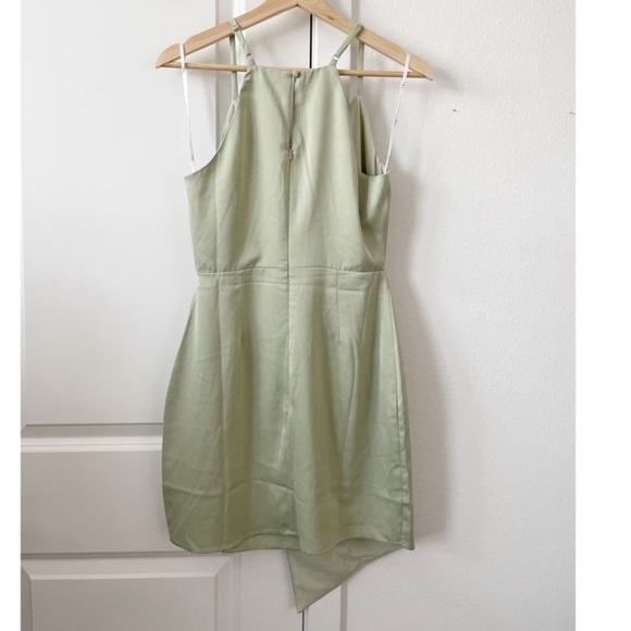 Sage Green Lulu’s What a Stunner Asymmetric Silk Dress - Picture 4 of 6